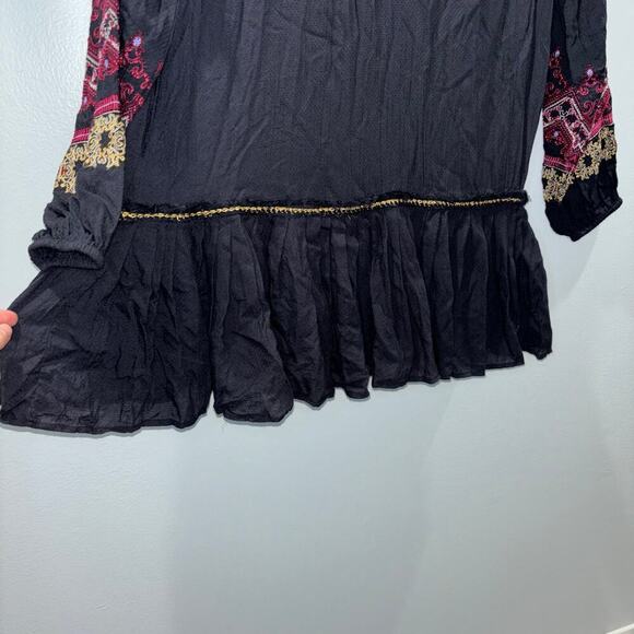 Free People Wild One Black Embroidered Boho Tunic Dress | Size Small - Picture 12 of 15